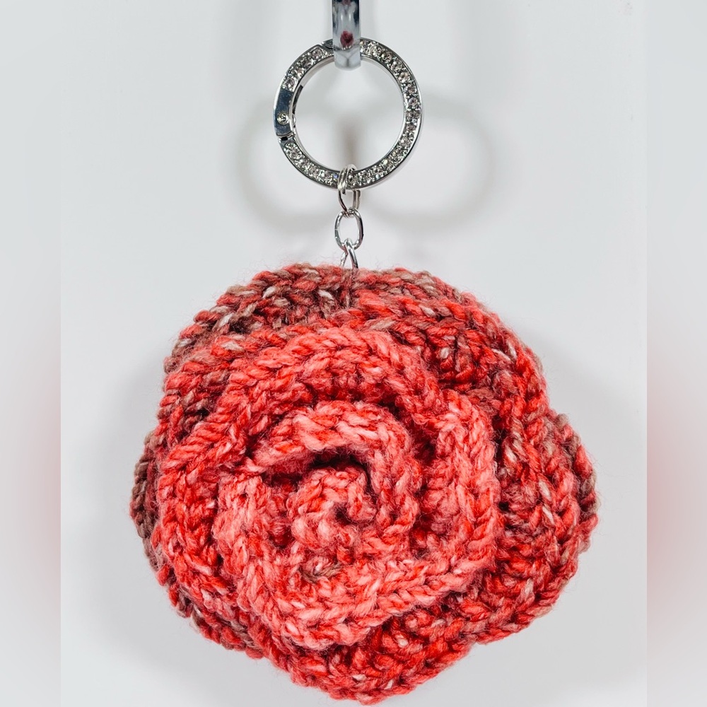 Salmon Crochet Flower Bag Charm